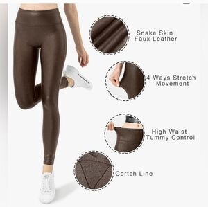 Retro Gong High Waist Faux Leather Leggings - Brown Size M Women's